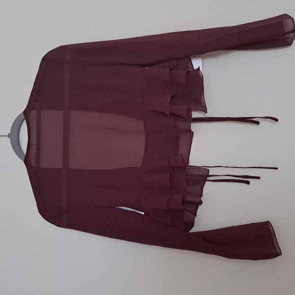 ARITZIA Sunday Best Crop Peplum Burgundy Sheer Cardigan size 2XS - Picture 8 of 9